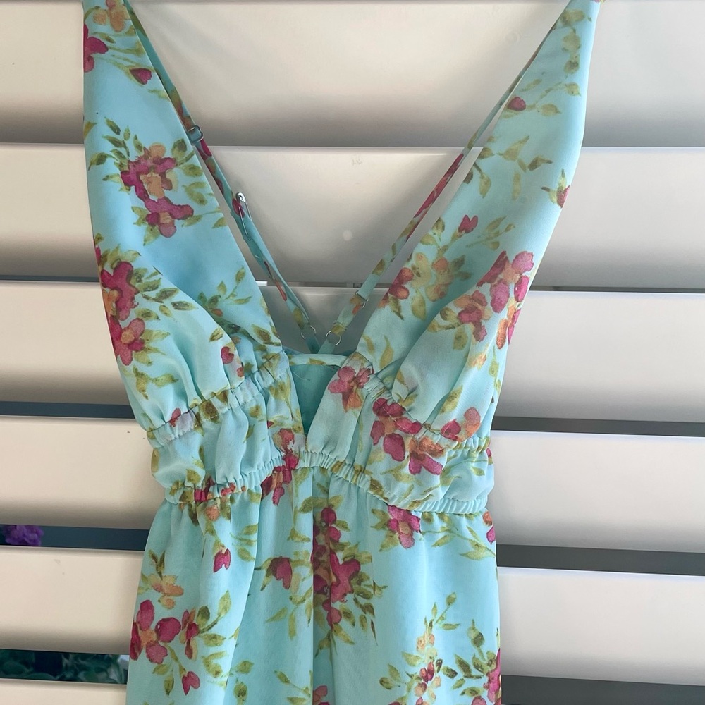 Beautiful Floral Maxi Dress in Turquoise Blue and Pink - Worn Once - Picture 4 of 10